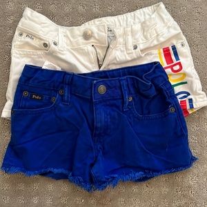 Two pairs Ralph Lauren polo shorts. Size 10. Denim white and royal blue.